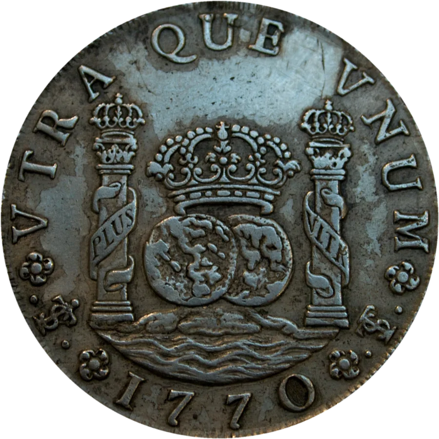 Spanish colonial 8 reales silver coin, 1770, British Museum