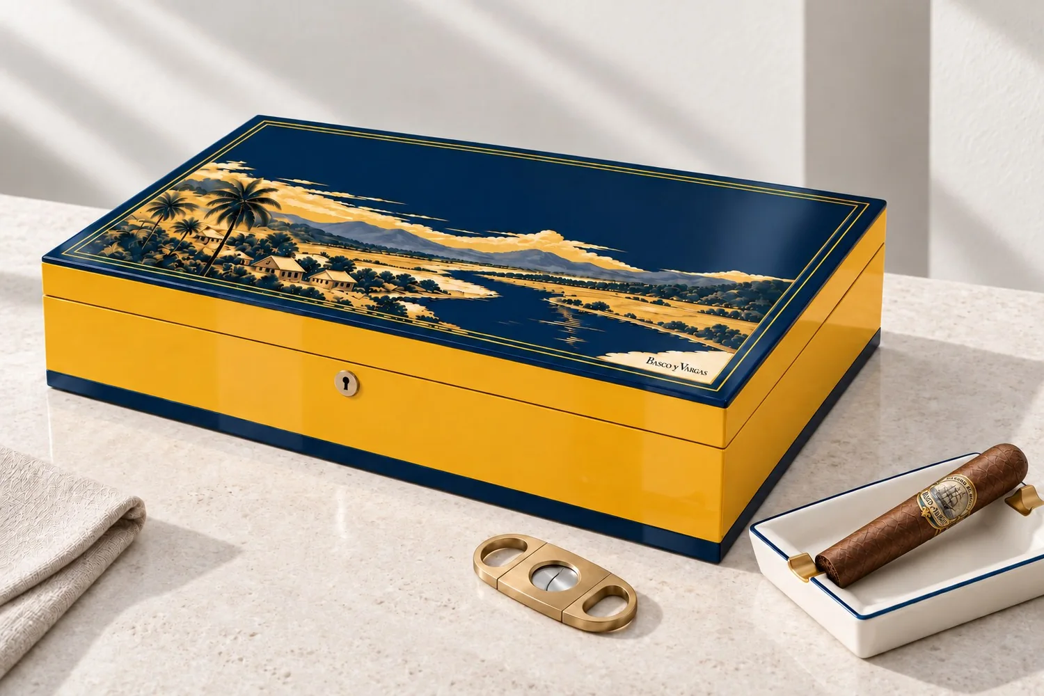 The Cagayan humidor, a lacquered chest with the valley painted on the lid